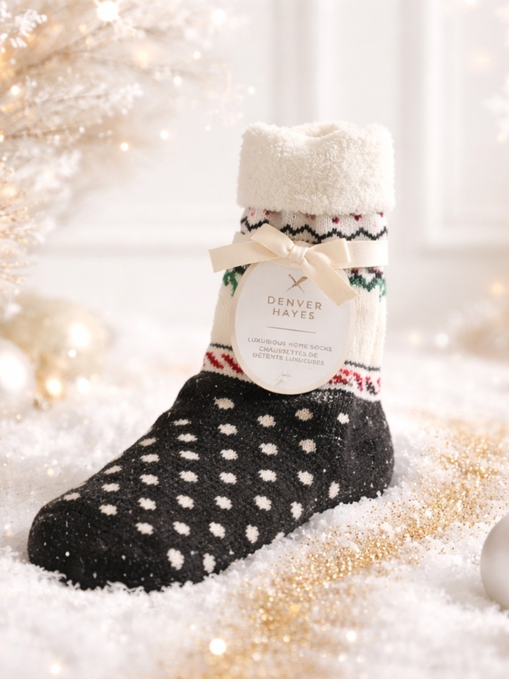 Stocking Stuffer Denver Hayes Black and White Polka Dot Home Socks NWT